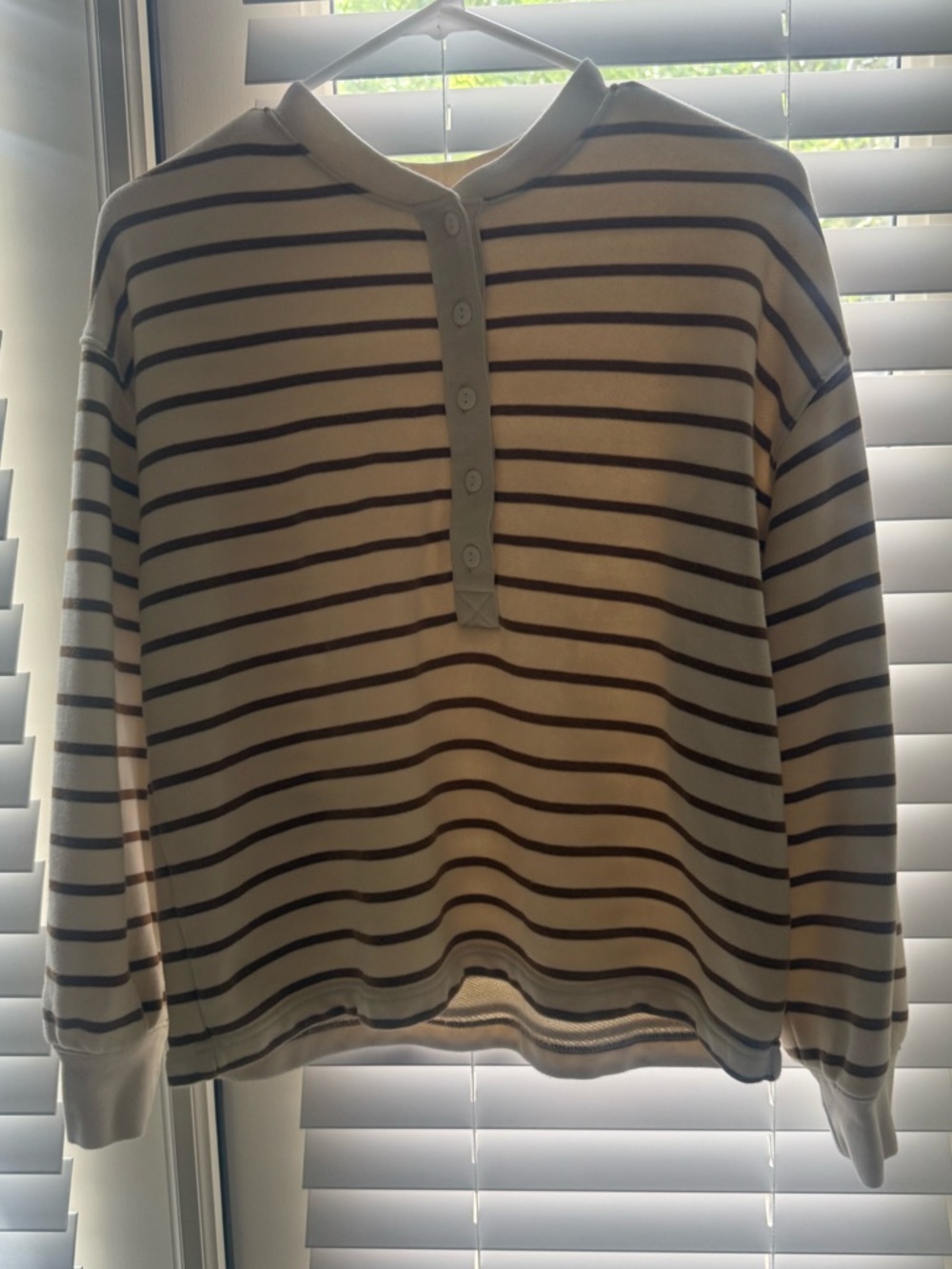 Rails Cream & Brown Striped Henley Top - Picture 3 of 6